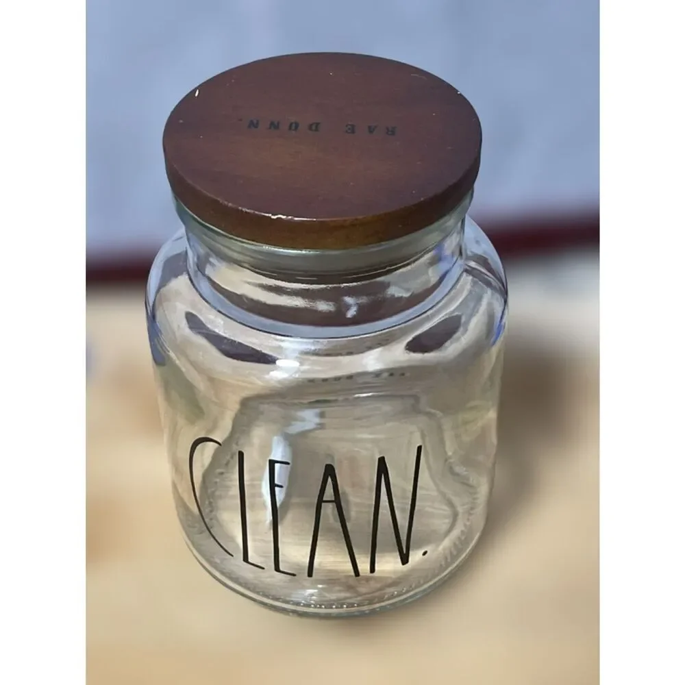 Rae Dunn Glass Storage Jar with Wooden Lid — CLEAN Label